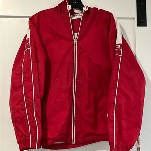 Wilson red nylon hooded rain jacket /wind breaker men’s large cotton/poly lined
